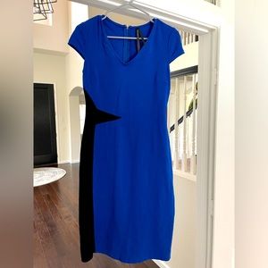 Andrew Marc Blue and Black Midi Dress